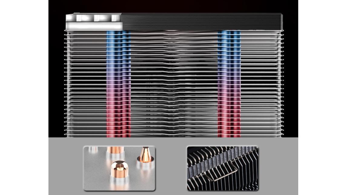 Tản nhiệt khí Jonsbo CR-1400 sử dụng phương pháp truyền nhiệt qua các ống dẫn nhiệt 6mm tới các tấm lá nhôm